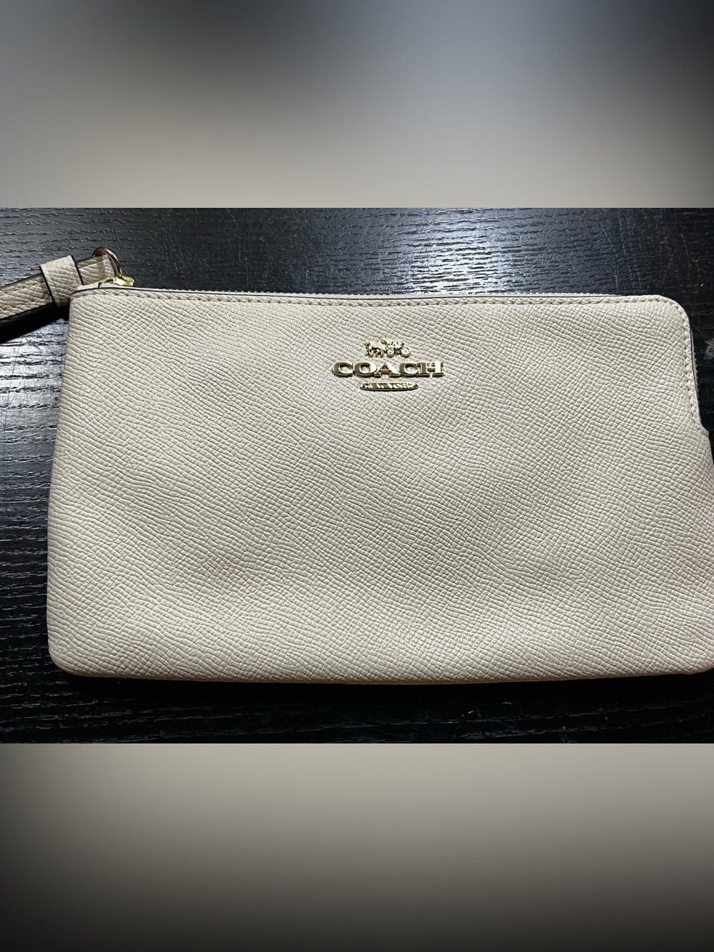 Coach Cream Leather Wristlet Clutch with Gold Logo